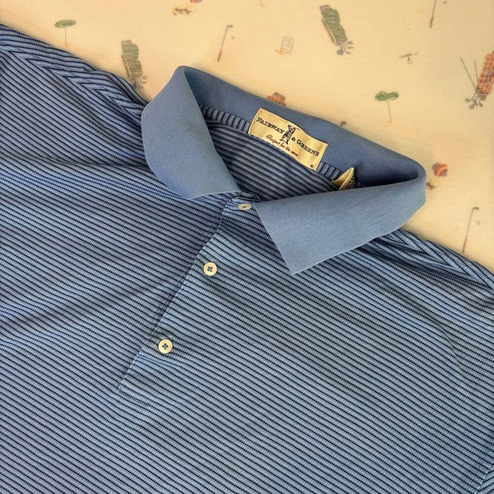 Fairway & Greene Men's Golf XL Blue Striped Polo Shirt with Ice Mountain Logo